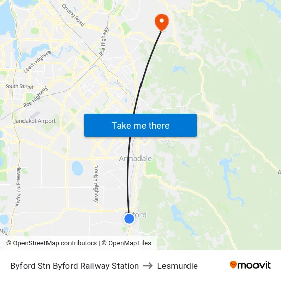 Byford Stn Byford Railway Station to Lesmurdie map