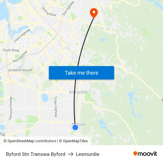 Byford Stn Transwa Byford to Lesmurdie map