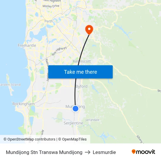 Mundijong Stn Transwa Mundijong to Lesmurdie map
