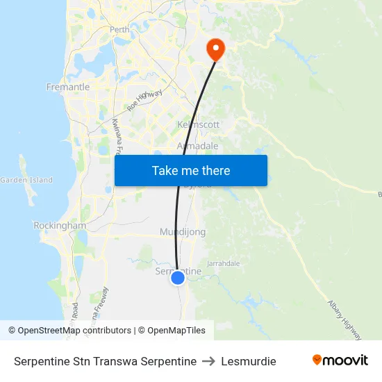Serpentine Stn Transwa Serpentine to Lesmurdie map
