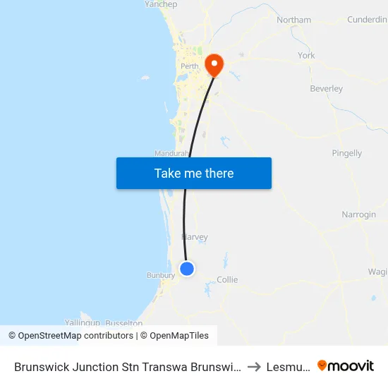 Brunswick Junction Stn Transwa Brunswick Junction to Lesmurdie map