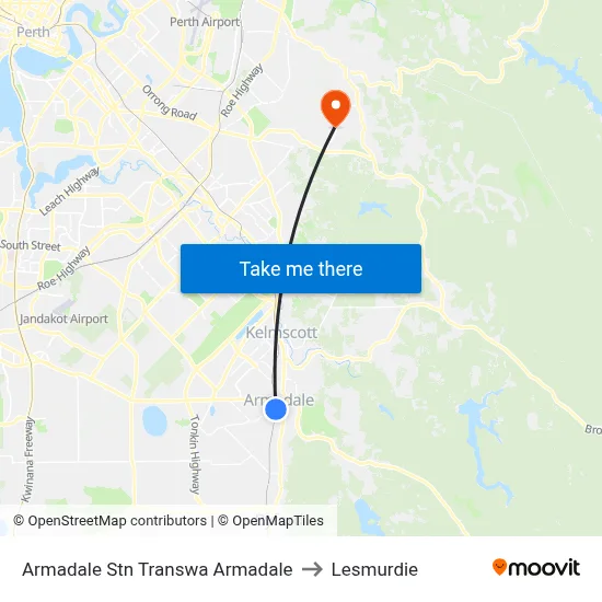 Armadale Stn Transwa Armadale to Lesmurdie map