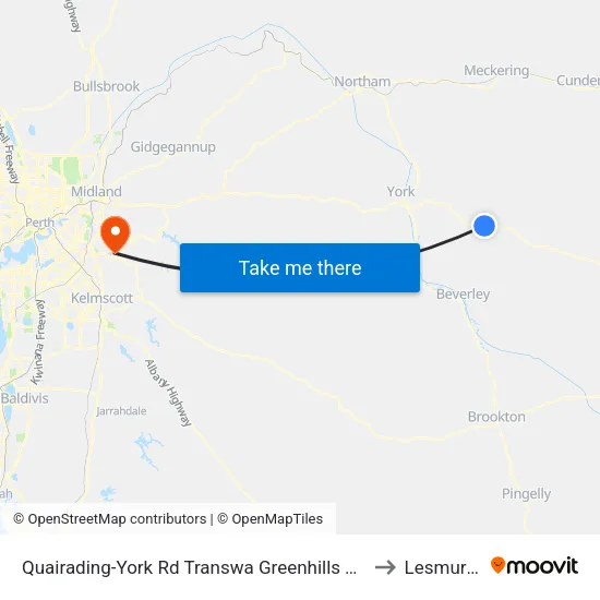 Quairading-York Rd Transwa Greenhills Turnoff to Lesmurdie map