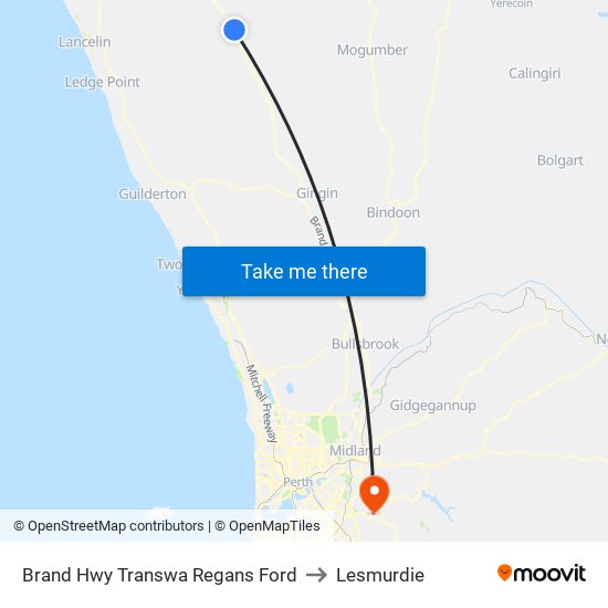 Brand Hwy Transwa Regans Ford to Lesmurdie map