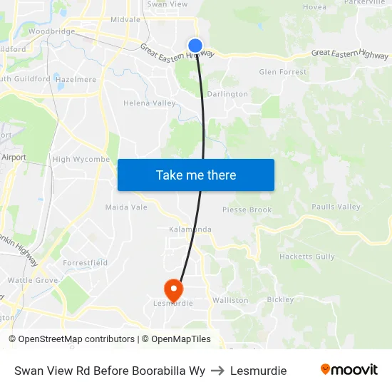 Swan View Rd Before Boorabilla Wy to Lesmurdie map