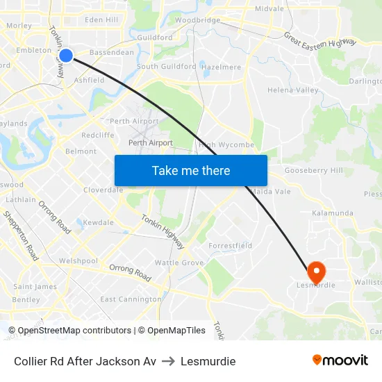 Collier Rd After Jackson Av to Lesmurdie map