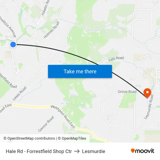 Hale Rd - Forrestfield Shop Ctr to Lesmurdie map