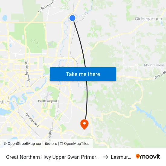 Great Northern Hwy Upper Swan Primary S1 to Lesmurdie map