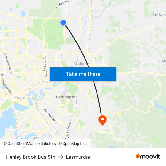 Henley Brook Bus Stn to Lesmurdie map