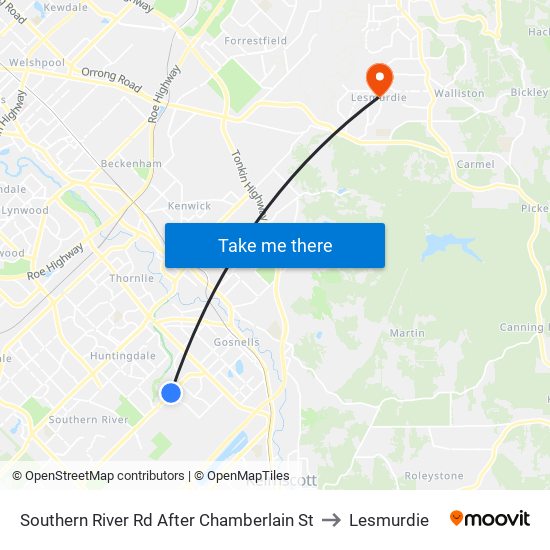 Southern River Rd After Chamberlain St to Lesmurdie map