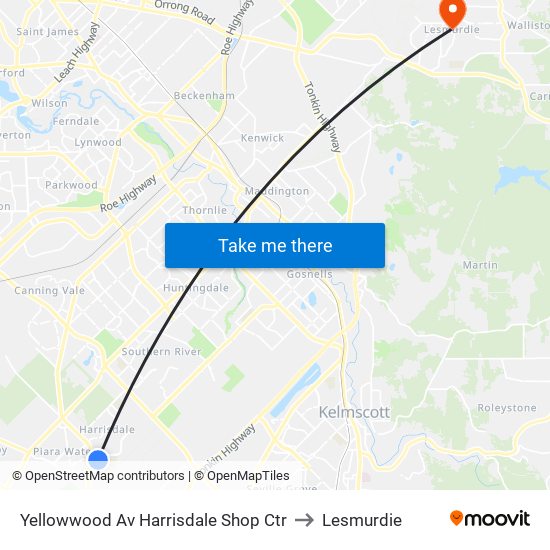 Yellowwood Av Harrisdale Shop Ctr to Lesmurdie map