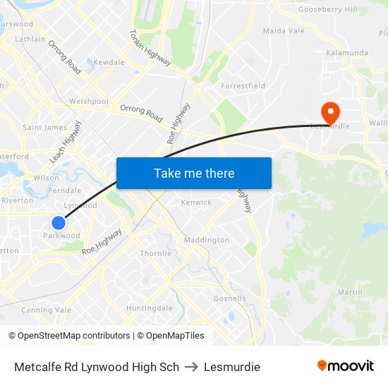 Metcalfe Rd Lynwood High Sch to Lesmurdie map