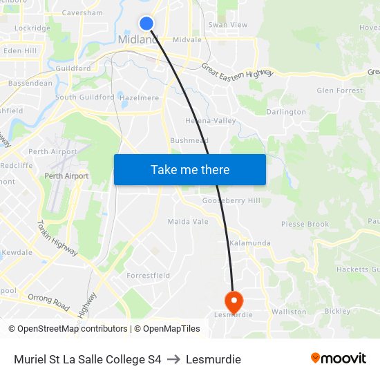 Muriel St La Salle College S4 to Lesmurdie map