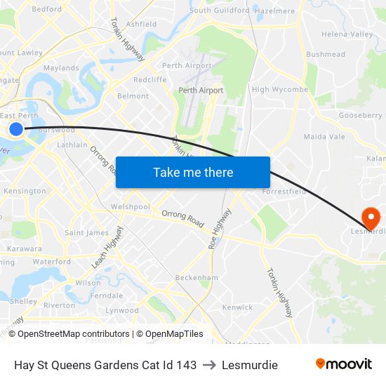 Hay St Queens Gardens Cat Id 143 to Lesmurdie map