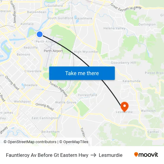Fauntleroy Av Before Gt Eastern Hwy to Lesmurdie map