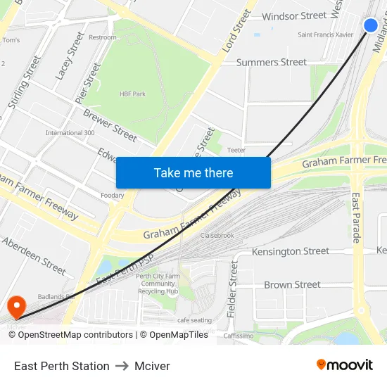 East Perth Station to Mciver map