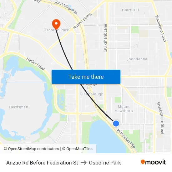 Anzac Rd Before Federation St to Osborne Park map