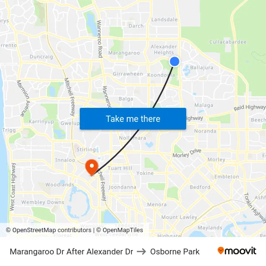 Marangaroo Dr After Alexander Dr to Osborne Park map