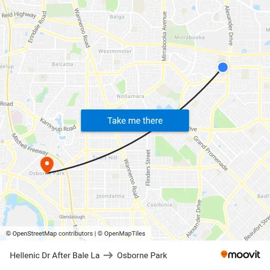 Hellenic Dr After Bale La to Osborne Park map