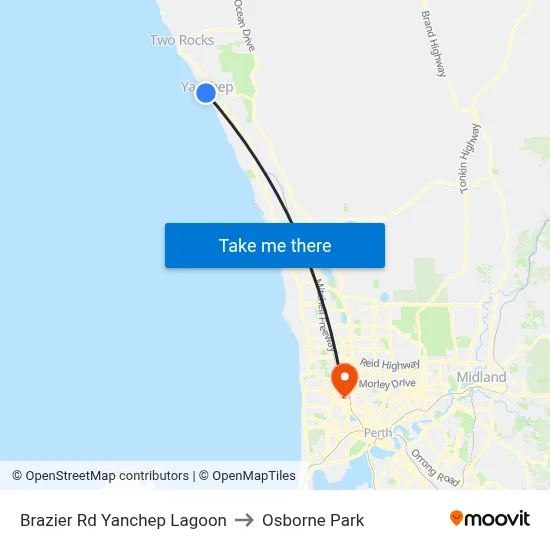 Brazier Rd Yanchep Lagoon to Osborne Park map