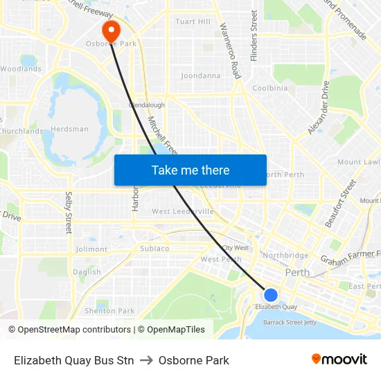 Elizabeth Quay Bus Stn to Osborne Park map
