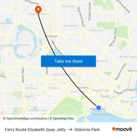 Ferry Route Elizabeth Quay Jetty to Osborne Park map