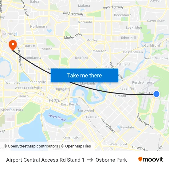 Airport Central Access Rd Stand 1 to Osborne Park map