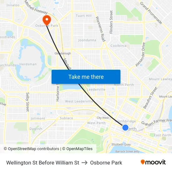 Wellington St Before William St to Osborne Park map