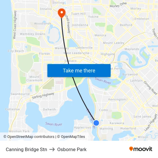 Canning Bridge Stn to Osborne Park map
