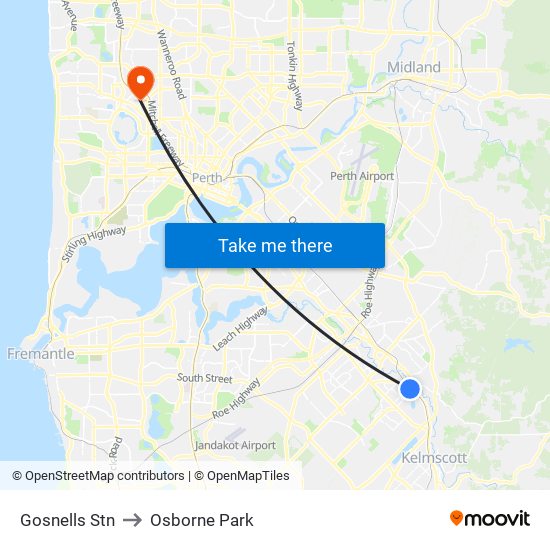 Gosnells Stn to Osborne Park map