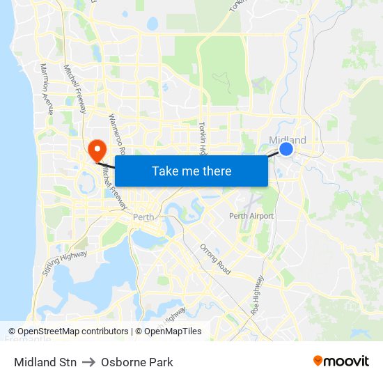 Midland Stn to Osborne Park map