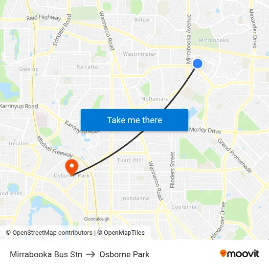 Mirrabooka Bus Stn to Osborne Park map