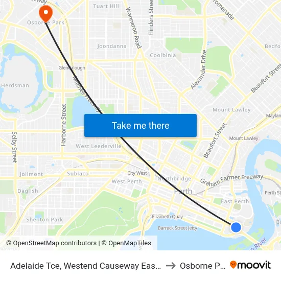 Adelaide Tce, Westend Causeway Eastbound to Osborne Park map