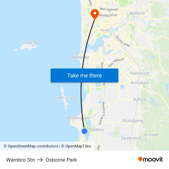 Warnbro Stn to Osborne Park map
