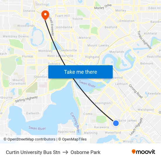 Curtin University Bus Stn to Osborne Park map