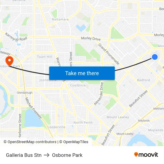Galleria Bus Stn to Osborne Park map