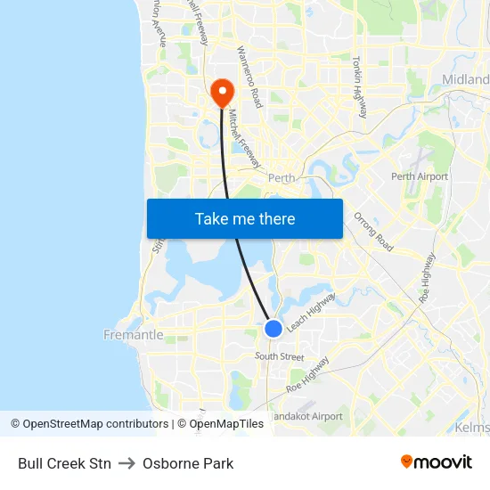 Bull Creek Stn to Osborne Park map