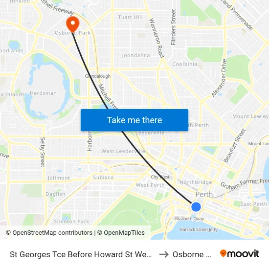 St Georges Tce Before Howard St Westbound to Osborne Park map