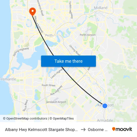 Albany Hwy Kelmscott Stargate Shopping Ctr to Osborne Park map