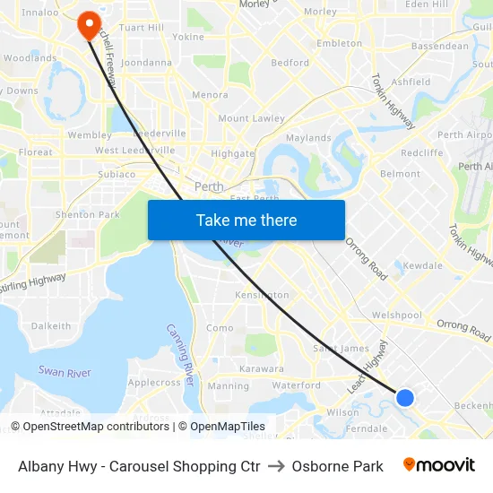 Albany Hwy - Carousel Shopping Ctr to Osborne Park map