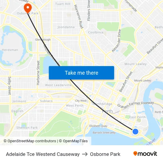 Adelaide Tce Westend Causeway to Osborne Park map