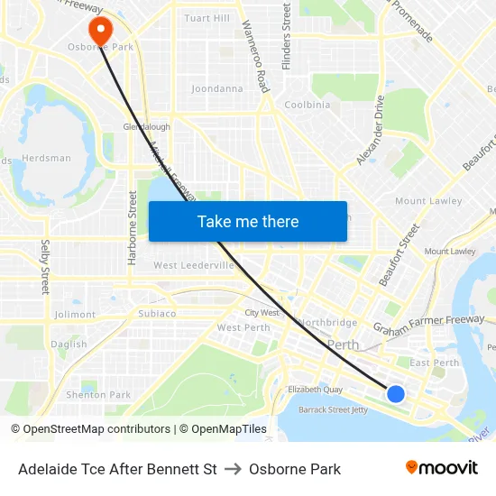 Adelaide Tce After Bennett St to Osborne Park map