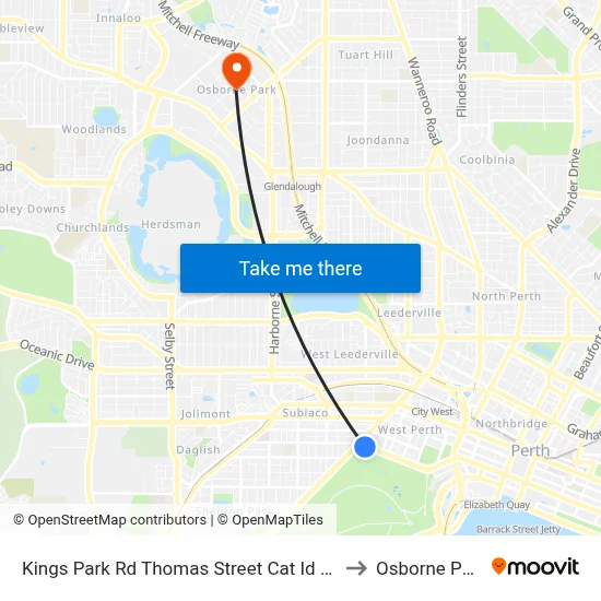 Kings Park Rd Thomas Street Cat Id 108 to Osborne Park map