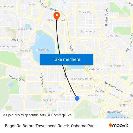 Bagot Rd Before Townshend Rd to Osborne Park map