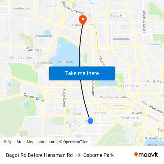 Bagot Rd Before Hensman Rd to Osborne Park map
