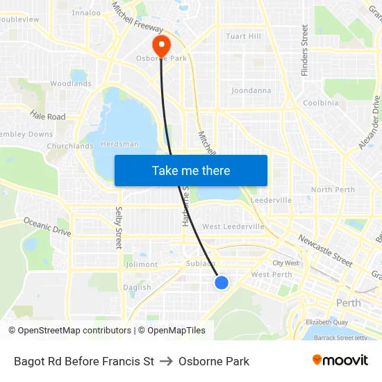 Bagot Rd Before Francis St to Osborne Park map