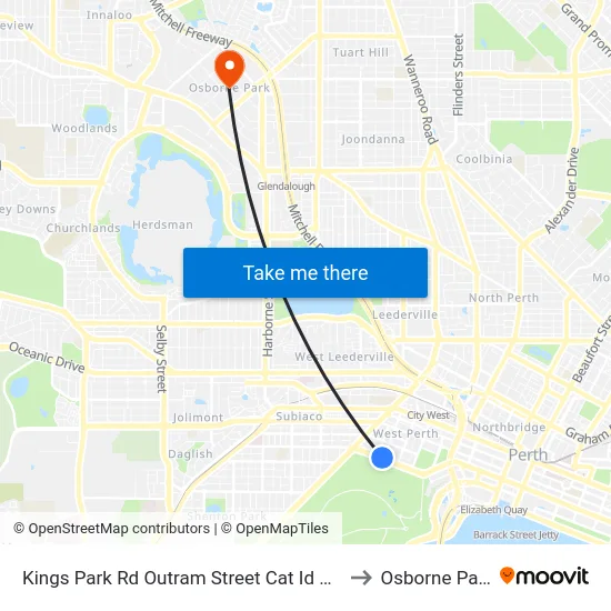Kings Park Rd Outram Street Cat Id 141 to Osborne Park map