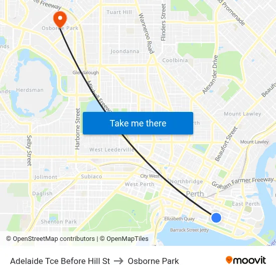 Adelaide Tce Before Hill St to Osborne Park map
