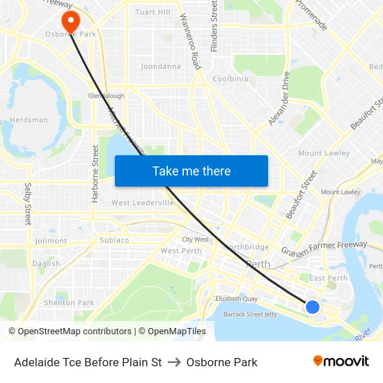 Adelaide Tce Before Plain St to Osborne Park map