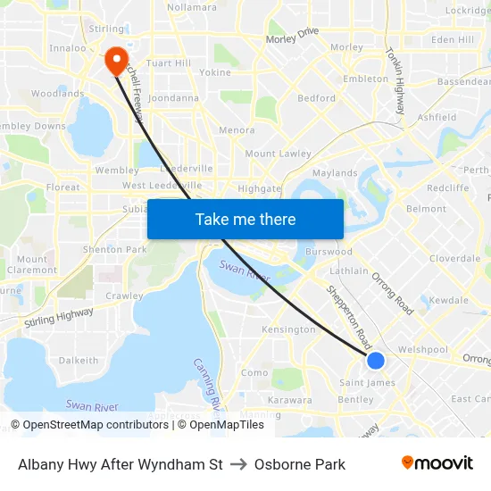 Albany Hwy After Wyndham St to Osborne Park map